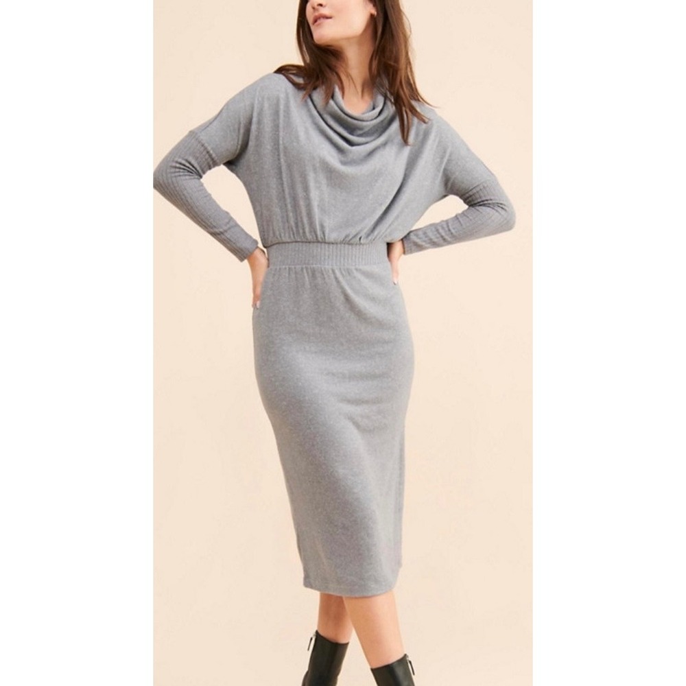 Anthropologie Daily Practice Arabella Drapey Midi Dress Grey Size Medium